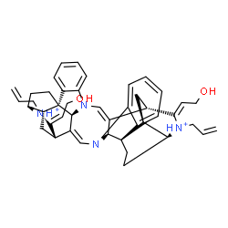 ChemSpider 2D Image | (1R,9Z,11S,13R,14S,17S,25Z,27S,28Z,30S,33S,35R,37Z,38R)-29,36-Diallyl-28,37-bis(2-hydroxyethylidene)-8,24-diaza-29,36-diazoniaundecacyclo[25.5.2.2~11,14~.1~1,8~.1~10,17~.0~2,7~.0~13,17~.0~18,23~.0~24,
35~.0~26,38~.0~30,33~]octatriaconta-2,4,6,9,18,20,22,25-octaene | C44H50N4O2