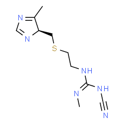 ChemSpider 2D Image | 1-Cyano-2-methyl-3-[2-({[(4S)-5-methyl-4H-imidazol-4-yl]methyl}sulfanyl)ethyl]guanidine | C10H16N6S
