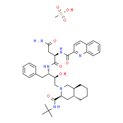 ChemSpider 2D Image | N~1~-{(2S,3S)-3-Hydroxy-4-[(3S,4aR,8aS)-3-[(2-methyl-2-propanyl)carbamoyl]octahydro-2(1H)-isoquinolinyl]-1-phenyl-2-butanyl}-N~2~-(2-quinolinylcarbonyl)-D-aspartamide methanesulfonate (1:1) | C39H54N6O8S