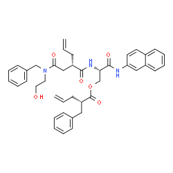 ChemSpider 2D Image | (2S)-2-{[(2R)-2-{2-[Benzyl(2-hydroxyethyl)amino]-2-oxoethyl}-4-pentenoyl]amino}-3-(2-naphthylamino)-3-oxopropyl (2S)-2-benzyl-4-pentenoate | C41H45N3O6