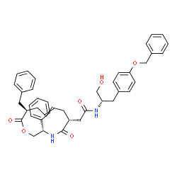 ChemSpider 2D Image | 2-[(3S,6R,11R)-11-Benzyl-5,12-dioxo-3-phenyl-1-oxa-4-azacyclododec-8-en-6-yl]-N-{(2S)-1-[4-(benzyloxy)phenyl]-3-hydroxy-2-propanyl}acetamide | C41H44N2O6