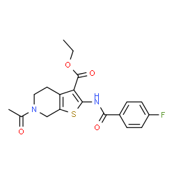 ChemSpider 2D Image | Ethyl 6-acetyl-2-[(4-fluorobenzoyl)amino]-4,5,6,7-tetrahydrothieno[2,3-c]pyridine-3-carboxylate | C19H19FN2O4S