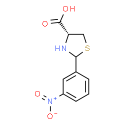 ChemSpider 2D Image | (4R)-2-(3-Nitrophenyl)-4-thiazolidinecarboxylic acid | C10H10N2O4S