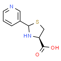 ChemSpider 2D Image | (4R)-2-(3-Pyridinyl)-1,3-thiazolidine-4-carboxylic acid | C9H10N2O2S