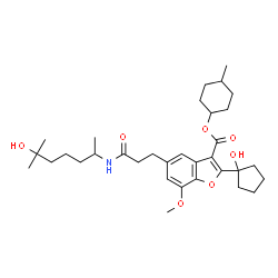 ChemSpider 2D Image | 4-Methylcyclohexyl 2-(1-hydroxycyclopentyl)-5-{3-[(6-hydroxy-6-methyl-2-heptanyl)amino]-3-oxopropyl}-7-methoxy-1-benzofuran-3-carboxylate | C33H49NO7