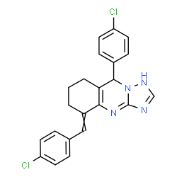 ChemSpider 2D Image | 5-(4-Chlorobenzylidene)-9-(4-chlorophenyl)-1,5,6,7,8,9-hexahydro[1,2,4]triazolo[5,1-b]quinazoline | C22H18Cl2N4