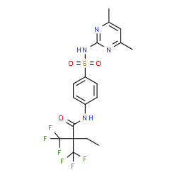 ChemSpider 2D Image | N-{4-[(4,6-Dimethyl-2-pyrimidinyl)sulfamoyl]phenyl}-2,2-bis(trifluoromethyl)butanamide | C18H18F6N4O3S