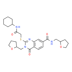 ChemSpider 2D Image | 2-{[2-(Cyclohexylamino)-2-oxoethyl]sulfanyl}-4-oxo-N,3-bis(tetrahydro-2-furanylmethyl)-3,4-dihydro-7-quinazolinecarboxamide | C27H36N4O5S