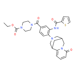 ChemSpider 2D Image | Ethyl 4-{4-(6-oxo-7,11-diazatricyclo[7.3.1.0~2,7~]trideca-2,4-dien-11-yl)-3-[(2-thienylcarbonyl)amino]benzoyl}-1-piperazinecarboxylate | C30H33N5O5S