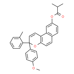 ChemSpider 2D Image | 3-(4-Methoxyphenyl)-3-(2-methylphenyl)-3H-benzo[f]chromen-9-yl 2-methylpropanoate | C31H28O4