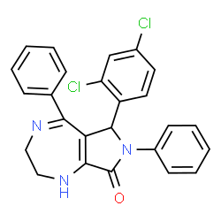 ChemSpider 2D Image | 6-(2,4-Dichlorophenyl)-5,7-diphenyl-2,3,6,7-tetrahydropyrrolo[3,4-e][1,4]diazepin-8(1H)-one | C25H19Cl2N3O
