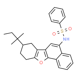 ChemSpider 2D Image | N-[8-(2-Methyl-2-butanyl)-7,8,9,10-tetrahydrobenzo[b]naphtho[2,1-d]furan-5-yl]benzenesulfonamide | C27H29NO3S
