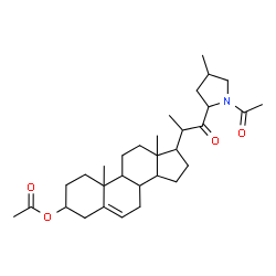 ChemSpider 2D Image | 17-[1-(1-Acetyl-4-methyl-2-pyrrolidinyl)-1-oxo-2-propanyl]-10,13-dimethyl-2,3,4,7,8,9,10,11,12,13,14,15,16,17-tetradecahydro-1H-cyclopenta[a]phenanthren-3-yl acetate | C31H47NO4