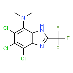 ChemSpider 2D Image | 4,5,6-Trichloro-N,N-dimethyl-2-(trifluoromethyl)-1H-benzimidazol-7-amine | C10H7Cl3F3N3
