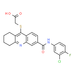 ChemSpider 2D Image | ({6-[(3-Chloro-4-fluorophenyl)carbamoyl]-1,2,3,4-tetrahydro-9-acridinyl}sulfanyl)acetic acid | C22H18ClFN2O3S