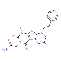 ChemSpider 2D Image | 2-[1,7-Dimethyl-2,4-dioxo-9-(2-phenylethyl)-1,4,6,7,8,9-hexahydropyrimido[2,1-f]purin-3(2H)-yl]acetamide | C20H24N6O3
