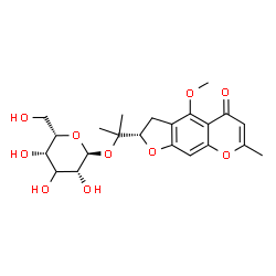 ChemSpider 2D Image | 2-[(2S)-4-Methoxy-7-methyl-5-oxo-2,3-dihydro-5H-furo[3,2-g]chromen-2-yl]-2-propanyl (3xi)-alpha-L-lyxo-hexopyranoside | C22H28O10