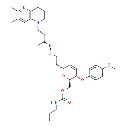ChemSpider 2D Image | (1R)-1,5-Anhydro-2,3-dideoxy-1-[2-({[4-(6,7-dimethyl-3,4-dihydro-1,5-naphthyridin-1(2H)-yl)-2-butanylidene]amino}oxy)ethyl]-4-O-(4-methoxyphenyl)-6-O-(propylcarbamoyl)-D-erythro-hex-2-enitol | C33H46N4O6
