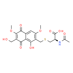 ChemSpider 2D Image | N-Acetyl-S-{[1-hydroxy-7-(hydroxymethyl)-3,6-dimethoxy-5,8-dioxo-5,8-dihydro-2-naphthalenyl]methyl}-L-cysteine | C19H21NO9S