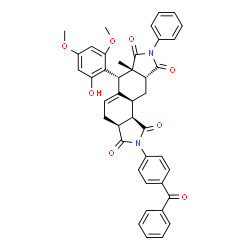 ChemSpider 2D Image | (3aS,6R,6aS,9aR,10aS,10bR)-2-(4-Benzoylphenyl)-6-(2-hydroxy-4,6-dimethoxyphenyl)-6a-methyl-8-phenyl-3a,4,6,6a,9a,10,10a,10b-octahydroisoindolo[5,6-e]isoindole-1,3,7,9(2H,8H)-tetrone | C42H36N2O8