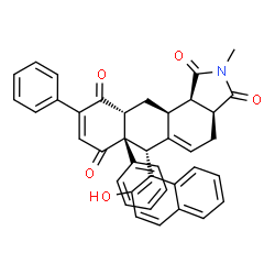 ChemSpider 2D Image | (3aS,6R,6aS,10aR,11aS,11bR)-6-(2-Hydroxy-1-naphthyl)-2-methyl-6a,9-diphenyl-3a,4,6,6a,10a,11,11a,11b-octahydro-1H-naphtho[2,3-e]isoindole-1,3,7,10(2H)-tetrone | C39H31NO5