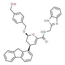 ChemSpider 2D Image | (2S,4S)-N-(1H-Benzimidazol-2-ylmethyl)-4-(9H-fluoren-1-yl)-2-{[4-(hydroxymethyl)benzyl]oxy}-3,4-dihydro-2H-pyran-6-carboxamide | C35H31N3O4