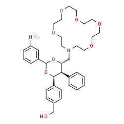 ChemSpider 2D Image | {4-[(4R,5S,6S)-2-(3-Aminophenyl)-6-(1,4,7,10,13-pentaoxa-16-azacyclooctadecan-16-ylmethyl)-5-phenyl-1,3-dioxan-4-yl]phenyl}methanol | C36H48N2O8