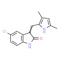 ChemSpider 2D Image | 5-Chloro-3-[(3,5-dimethyl-1H-pyrrol-2-yl)methylene]-1,3-dihydroindol-2-one | C15H13ClN2O