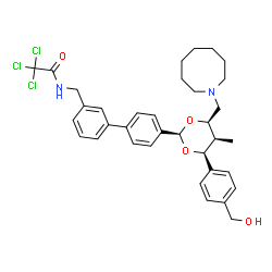 ChemSpider 2D Image | N-[(4'-{(2R,4R,5S,6S)-4-(1-Azocanylmethyl)-6-[4-(hydroxymethyl)phenyl]-5-methyl-1,3-dioxan-2-yl}-3-biphenylyl)methyl]-2,2,2-trichloroacetamide | C35H41Cl3N2O4