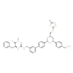 ChemSpider 2D Image | Methyl N-[({4'-[(2S,4R,6S)-4-[4-(hydroxymethyl)phenyl]-6-{[(5-methyl-1,3,4-thiadiazol-2-yl)sulfanyl]methyl}-1,3-dioxan-2-yl]-3-biphenylyl}methyl)carbamoyl]-L-phenylalaninate | C39H40N4O6S2