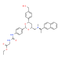 ChemSpider 2D Image | Ethyl N-({4-[(2R,4S,6R)-4-[4-(hydroxymethyl)phenyl]-6-({methyl[(1R)-1-(2-naphthyl)ethyl]amino}methyl)-1,3-dioxan-2-yl]phenyl}carbamoyl)glycinate | C36H41N3O6