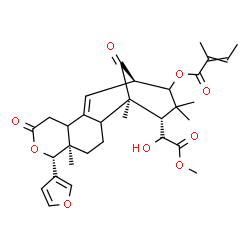 ChemSpider 2D Image | (1R,5R,6R,13R,16S)-6-(3-Furyl)-16-[(1S)-1-hydroxy-2-methoxy-2-oxoethyl]-1,5,15,15-tetramethyl-8,17-dioxo-7-oxatetracyclo[11.3.1.0~2,11~.0~5,10~]heptadec-11-en-14-yl 2-methyl-2-butenoate | C32H40O9