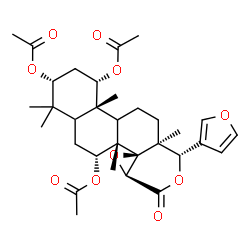 ChemSpider 2D Image | (1S,3R,6R,6aS,6bR,7aS,10S,10aS,12bS)-10-(3-Furyl)-4,4,6a,10a,12b-pentamethyl-8-oxohexadecahydronaphtho[2,1-f]oxireno[d]isochromene-1,3,6-triyl triacetate | C32H42O10