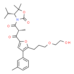 ChemSpider 2D Image | (2R)-1-{5-[3-(2-Hydroxyethoxy)propyl]-4-(3-methylphenyl)-2-furyl}-3-[(4R)-4-isopropyl-5,5-dimethyl-2-oxo-1,3-oxazolidin-3-yl]-2-methyl-1,3-propanedione | C28H37NO7