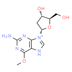 ChemSpider 2D Image | 2-Amino-9-(2-deoxy-alpha-D-erythro-pentofuranosyl)-6-methoxy-7H-purin-9-ium | C11H16N5O4