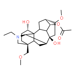 ChemSpider 2D Image | (1alpha,5xi,9xi,10xi,14alpha)-20-Ethyl-1,8-dihydroxy-16-methoxy-4-(methoxymethyl)aconitan-14-yl acetate | C25H39NO6