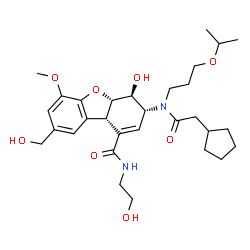 ChemSpider 2D Image | (3R,4S,4aS,9bS)-3-[(Cyclopentylacetyl)(3-isopropoxypropyl)amino]-4-hydroxy-N-(2-hydroxyethyl)-8-(hydroxymethyl)-6-methoxy-3,4,4a,9b-tetrahydrodibenzo[b,d]furan-1-carboxamide | C30H44N2O8
