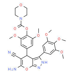 ChemSpider 2D Image | 4-[6-Amino-5-cyano-3-(3,4,5-trimethoxyphenyl)-2,4-dihydropyrano[2,3-c]pyrazol-4-yl]-2,6-dimethoxyphenyl 4-morpholinecarboxylate | C29H31N5O9