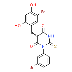 ChemSpider 2D Image | 5-(5-Bromo-2,4-dihydroxybenzylidene)-1-(3-bromophenyl)-2-thioxodihydro-4,6(1H,5H)-pyrimidinedione | C17H10Br2N2O4S