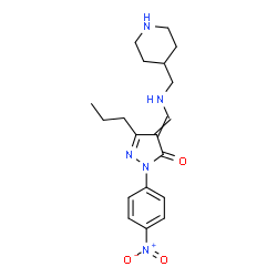 ChemSpider 2D Image | 2-(4-Nitrophenyl)-4-{[(4-piperidinylmethyl)amino]methylene}-5-propyl-2,4-dihydro-3H-pyrazol-3-one | C19H25N5O3