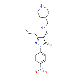 ChemSpider 2D Image | 4-[({[1-(4-Nitrophenyl)-5-oxo-3-propyl-1,5-dihydro-4H-pyrazol-4-ylidene]methyl}amino)methyl]piperidinium | C19H26N5O3
