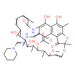 ChemSpider 2D Image | 2,15,17,29-Tetrahydroxy-11-methoxy-3,7,12,14,16,18,22-heptamethyl-6,23,27-trioxo-26-{[2-(1-piperidinylmethylene)hydrazino]methylene}-8,30-dioxa-24-azatetracyclo[23.3.1.1~4,7~.0~5,28~]triaconta-1(28),2
,4,9,19,21,25(29)-heptaen-13-yl acetate | C44H58N4O12