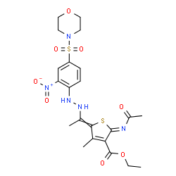 ChemSpider 2D Image | Ethyl (2Z)-2-(acetylimino)-4-methyl-5-(1-{2-[4-(4-morpholinylsulfonyl)-2-nitrophenyl]hydrazino}ethylidene)-2,5-dihydro-3-thiophenecarboxylate | C22H27N5O8S2