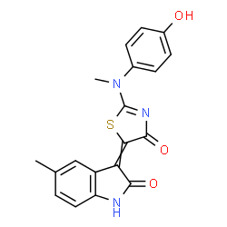 ChemSpider 2D Image | 3-{2-[(4-Hydroxyphenyl)(methyl)amino]-4-oxo-1,3-thiazol-5(4H)-ylidene}-5-methyl-1,3-dihydro-2H-indol-2-one | C19H15N3O3S