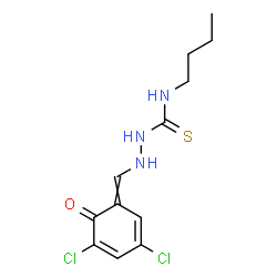 ChemSpider 2D Image | N-Butyl-2-[(3,5-dichloro-6-oxo-2,4-cyclohexadien-1-ylidene)methyl]hydrazinecarbothioamide | C12H15Cl2N3OS