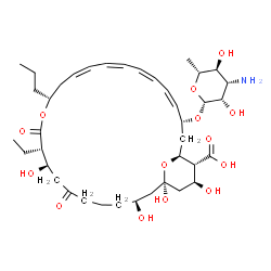 ChemSpider 2D Image | (1R,3S,9R,10S,13R,15Z,17Z,19Z,21Z,23R,25S,26R,27S)-23-[(3-Amino-3,6-dideoxy-beta-D-mannopyranosyl)oxy]-10-ethyl-1,3,9,27-tetrahydroxy-7,11-dioxo-13-propyl-12,29-dioxabicyclo[23.3.1]nonacosa-15,17,19,2
1-tetraene-26-carboxylic acid | C39H61NO14