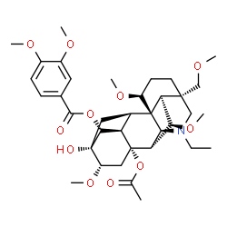 ChemSpider 2D Image | (5alpha,6alpha,14beta,16beta,17S)-8-Acetoxy-20-ethyl-13-hydroxy-1,6,16-trimethoxy-4-(methoxymethyl)aconitan-14-yl 3,4-dimethoxybenzoate | C36H51NO11