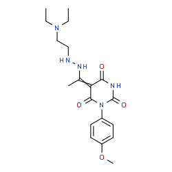 ChemSpider 2D Image | 5-(1-{2-[2-(Diethylamino)ethyl]hydrazino}ethylidene)-1-(4-methoxyphenyl)-2,4,6(1H,3H,5H)-pyrimidinetrione | C19H27N5O4