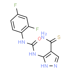 ChemSpider 2D Image | 5-{[(2,4-Difluorophenyl)carbamoyl]amino}-1H-pyrazole-4-carbothioamide | C11H9F2N5OS