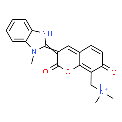 ChemSpider 2D Image | N,N-Dimethyl[3-(1-methyl-1,3-dihydro-2H-benzimidazol-2-ylidene)-2,7-dioxo-3,7-dihydro-2H-chromen-8-yl]methanaminium | C20H20N3O3